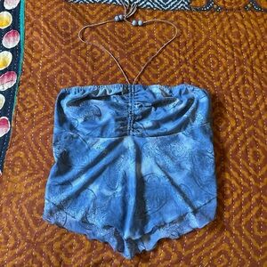 Blue Paisley Asymmetrical Crop Top